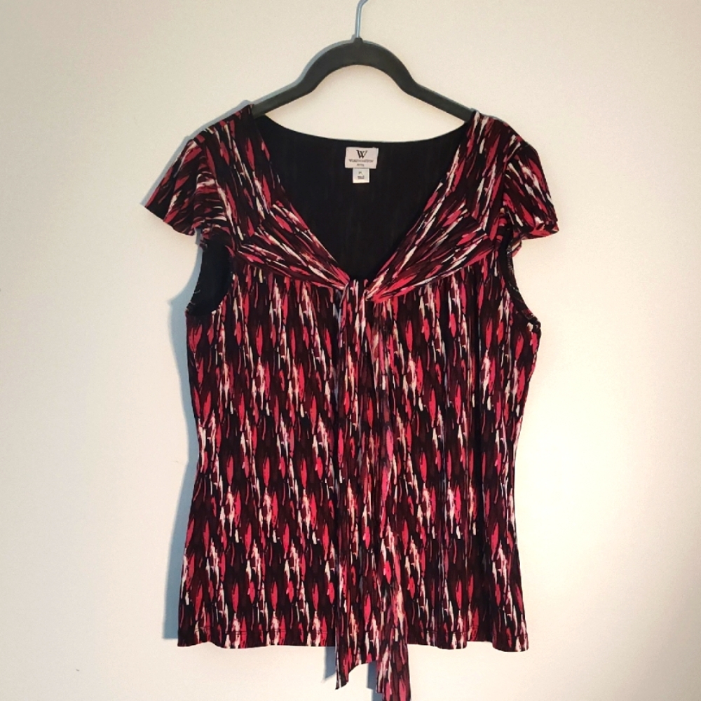 Worthington Blouse Top Shell Petite L Shawl Collar Spring Summer Flowy